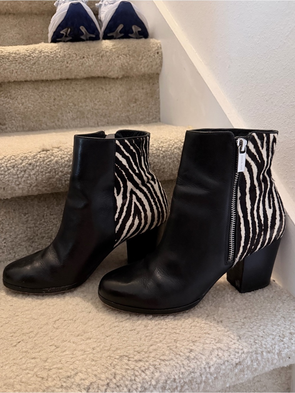 Michael Kors Black Leather Ankle Boots with Zebra Accent